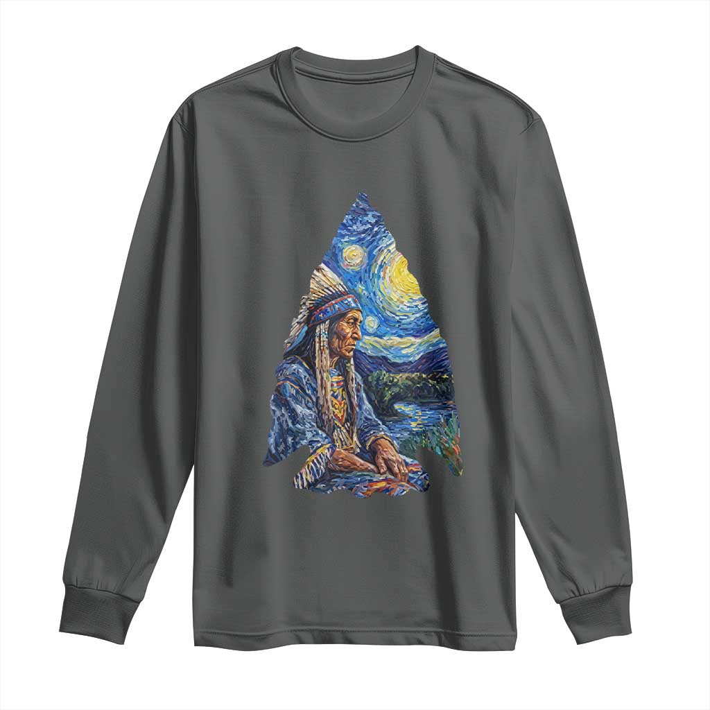 Native American Arrowhead Hunter Starry Night Long Sleeve Shirt