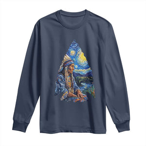 Native American Arrowhead Hunter Starry Night Long Sleeve Shirt