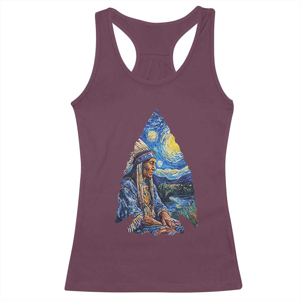 Native American Arrowhead Hunter Starry Night Racerback Tank Top