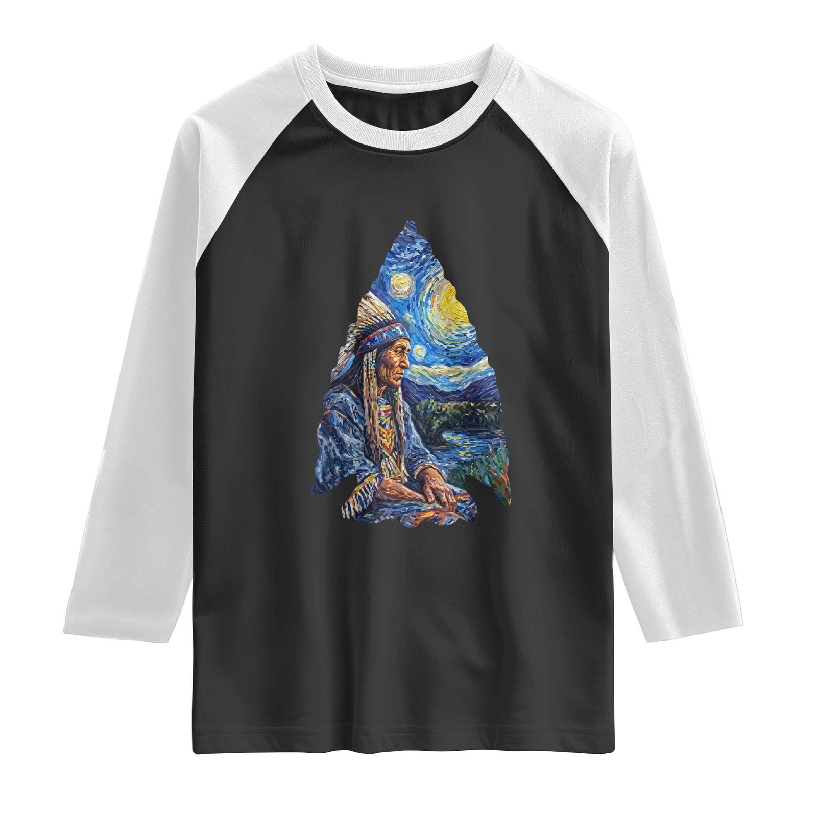 Native American Arrowhead Hunter Starry Night Raglan Shirt TS14 Black White Print Your Wear