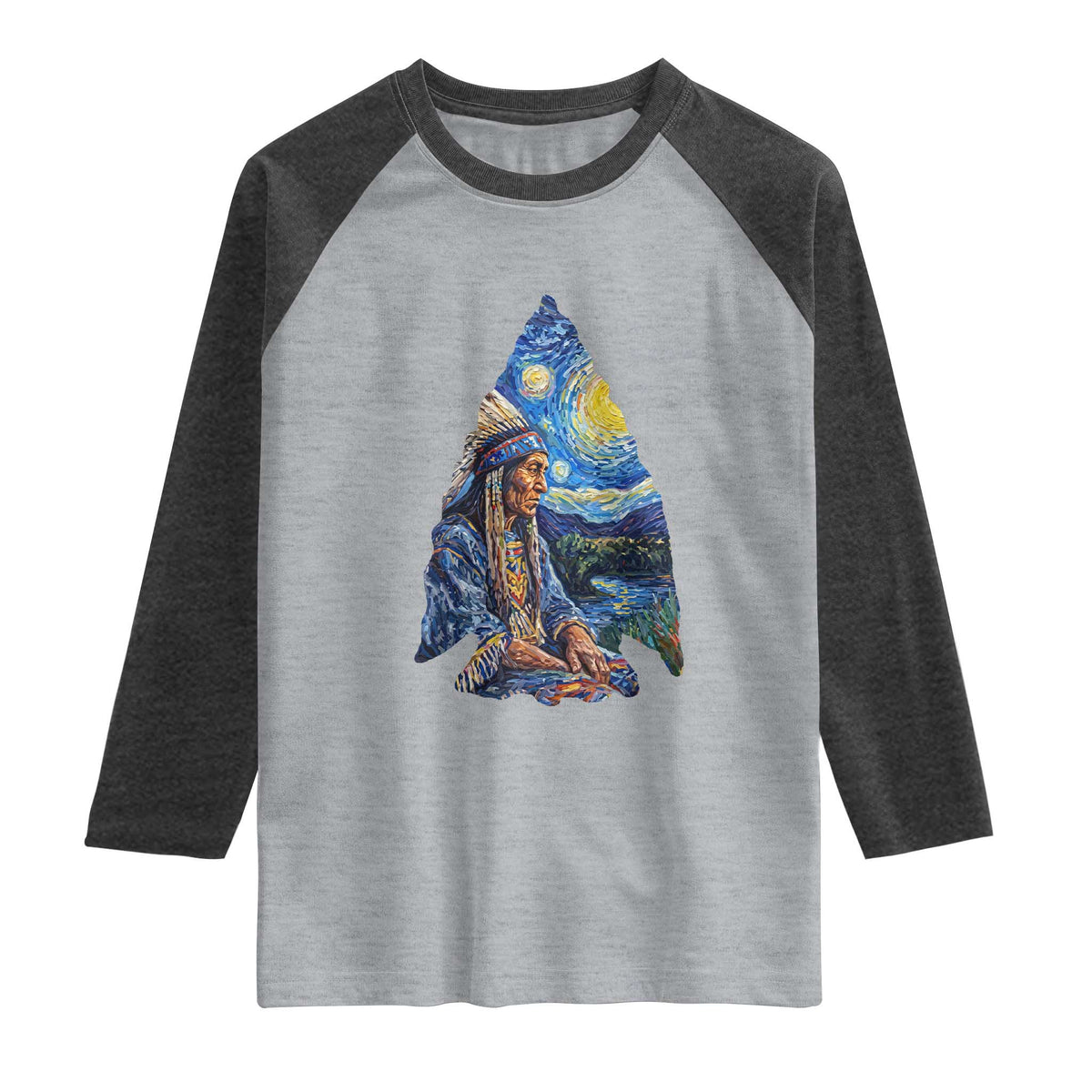 Native American Arrowhead Hunter Starry Night Raglan Shirt