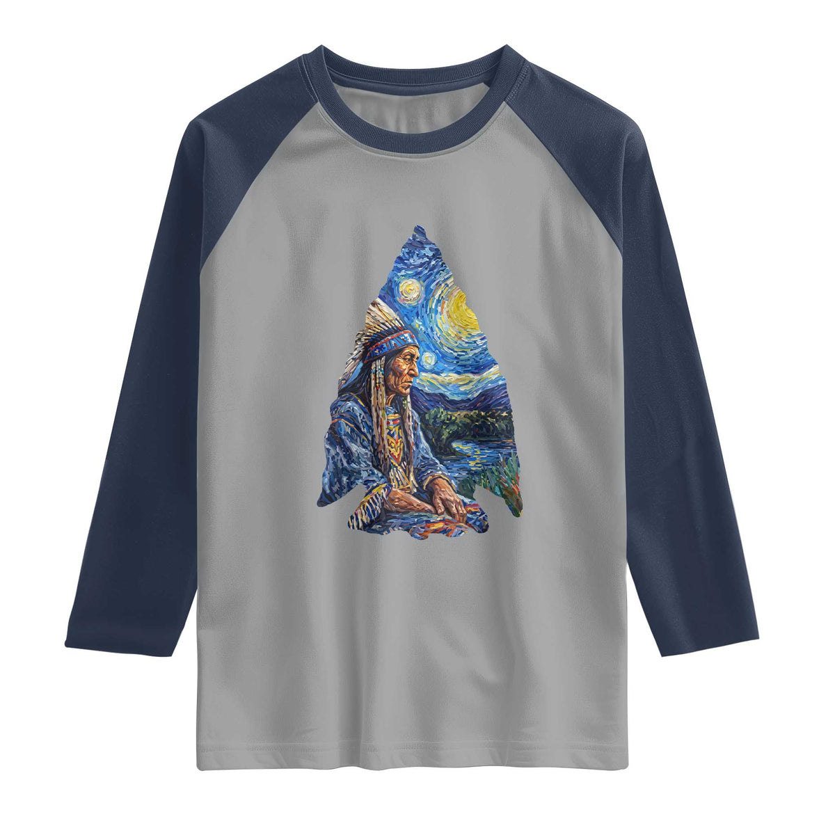 Native American Arrowhead Hunter Starry Night Raglan Shirt