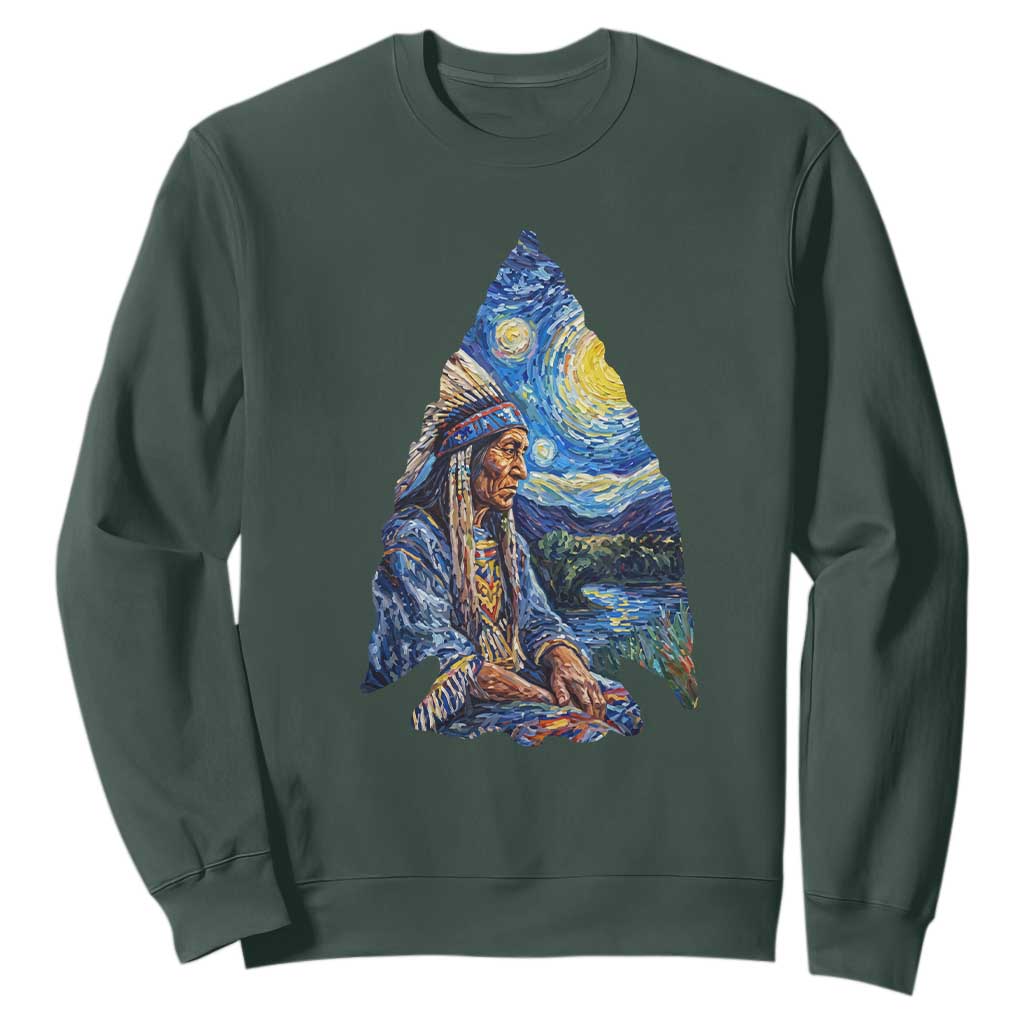 Native American Arrowhead Hunter Starry Night Sweatshirt