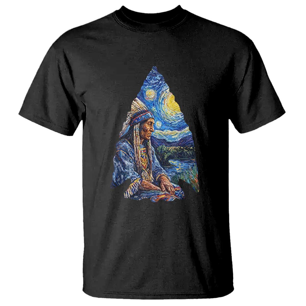 Native American Arrowhead Hunter Starry Night T Shirt TS14 Black Print Your Wear