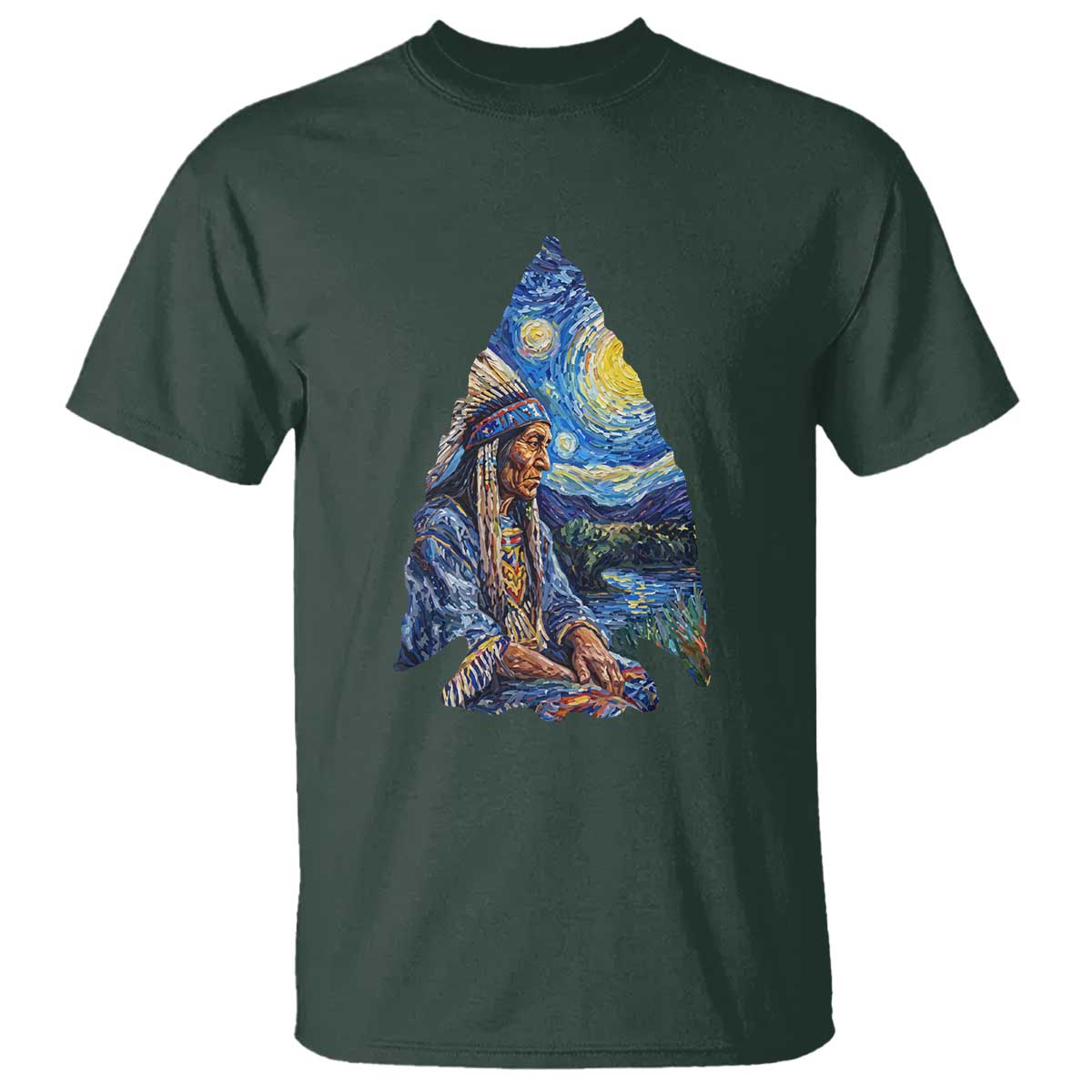 Native American Arrowhead Hunter Starry Night T Shirt