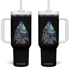 Native American Arrowhead Hunter Starry Night Tumbler With Handle