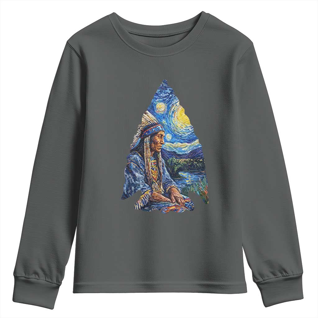 Native American Arrowhead Hunter Starry Night Youth Sweatshirt
