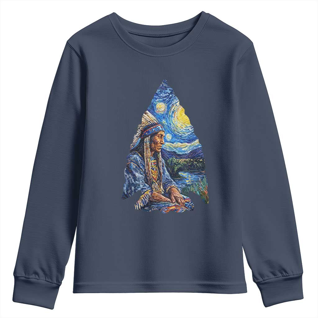 Native American Arrowhead Hunter Starry Night Youth Sweatshirt