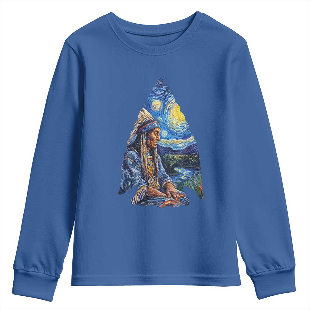 Native American Arrowhead Hunter Starry Night Youth Sweatshirt