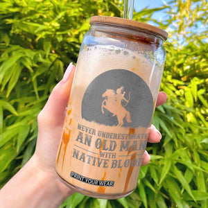 Never Underestimate An Old Man Native American Warrior Glass Can