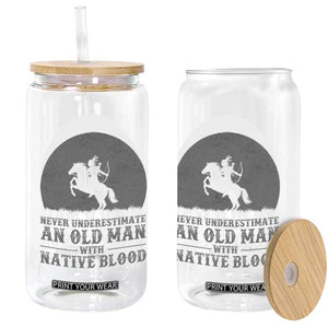 Never Underestimate An Old Man Native American Warrior Glass Can