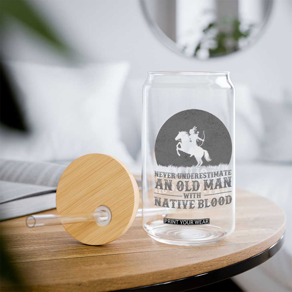 Never Underestimate An Old Man Native American Warrior Glass Can