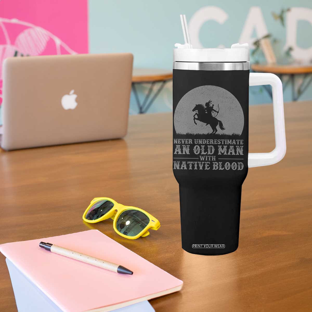 Never Underestimate An Old Man Native American Warrior Tumbler With Handle