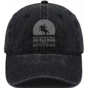 Never Underestimate An Old Man Native American Warrior Washed Cotton Baseball Cap