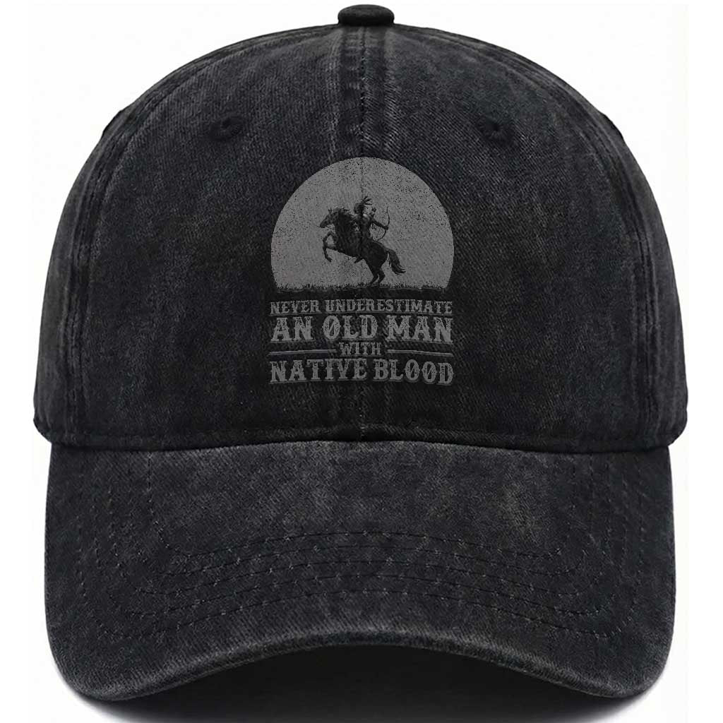 Never Underestimate An Old Man Native American Warrior Washed Cotton Baseball Cap TS14 Print Your Wear