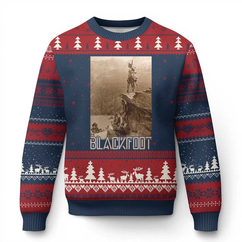 Blackfoot Native American Indians At Glacier National Park Ugly Christmas Sweater TS14 Navy Red Print Your Wear