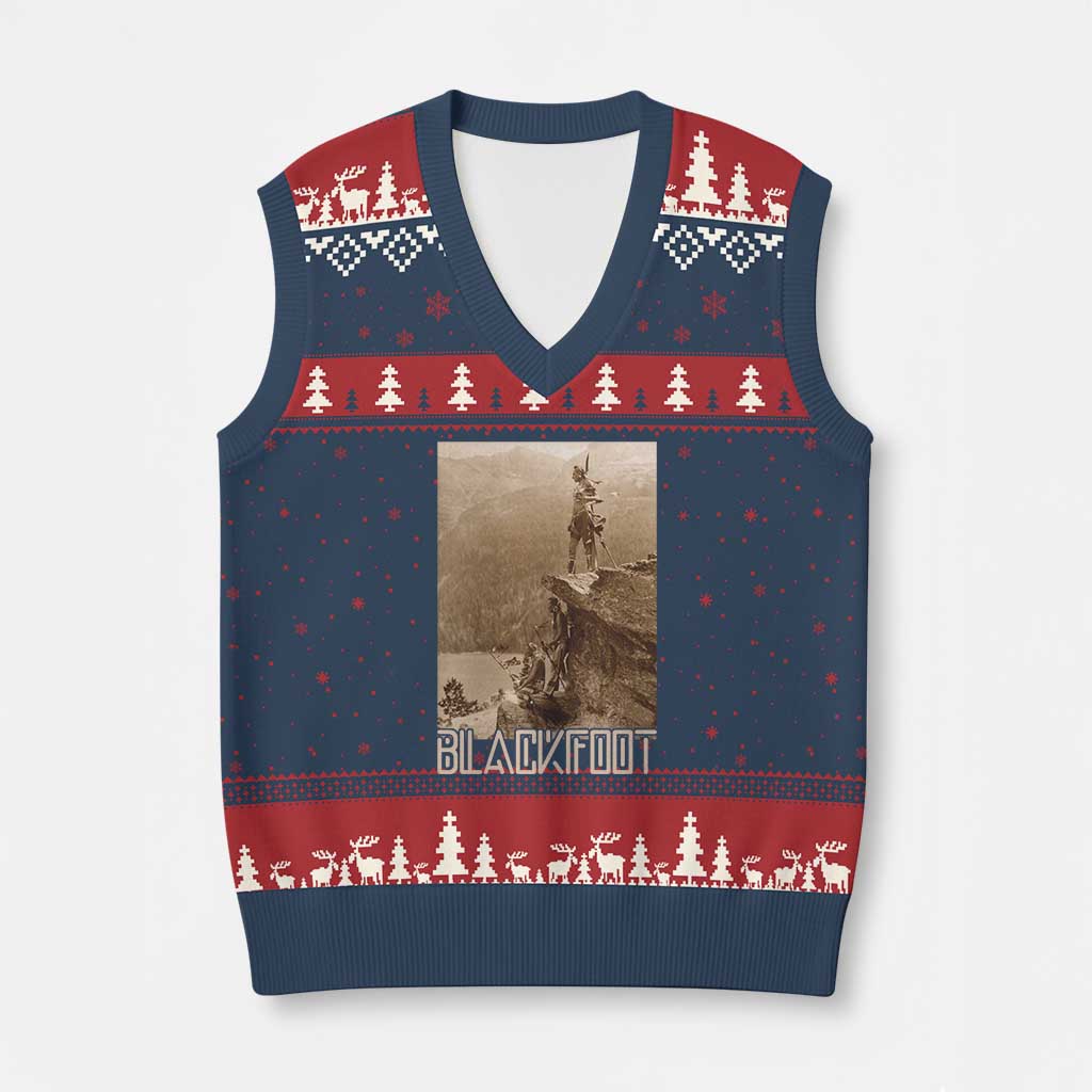 Blackfoot Native American Indians At Glacier National Park V-Neck Knit Sweater Vest TS14 Navy Red Print Your Wear