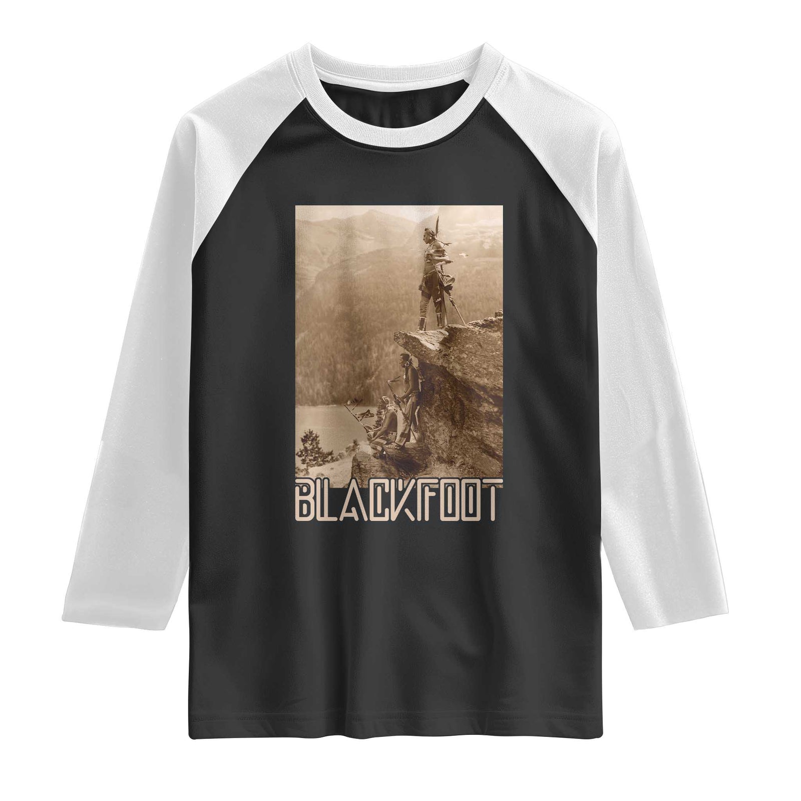Blackfoot Native American Indians At Glacier National Park Raglan Shirt TS14 Black White Print Your Wear