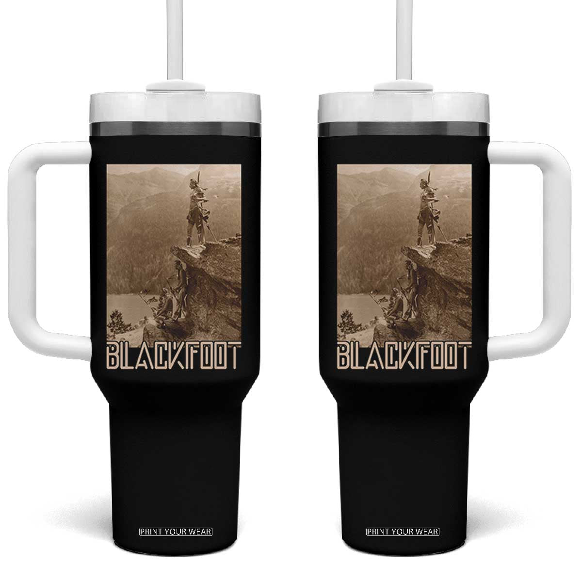 Blackfoot Native American Indians At Glacier National Park Tumbler With Handle TS14 One Size: 40 oz Black Print Your Wear