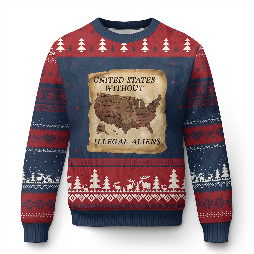 United States Without Illegal Aliens Ugly Christmas Sweater Native Land Map