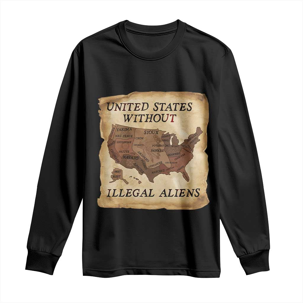 United States Without Illegal Aliens Long Sleeve Shirt Native Land Map TS14 Black Print Your Wear