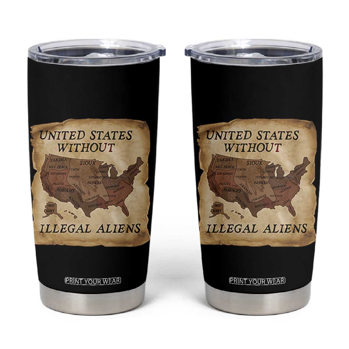 United States Without Illegal Aliens Tumbler Cup Native Land Map TS14 Black Print Your Wear