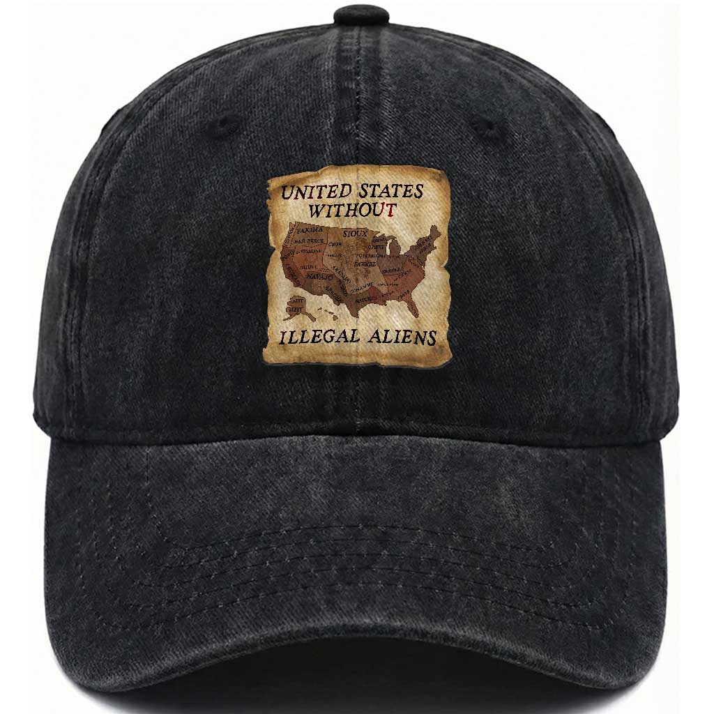 United States Without Illegal Aliens Washed Cotton Baseball Cap Native Land Map TS14 Print Your Wear