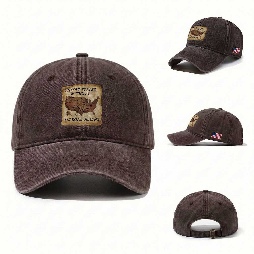 United States Without Illegal Aliens Washed Cotton Baseball Cap Native Land Map