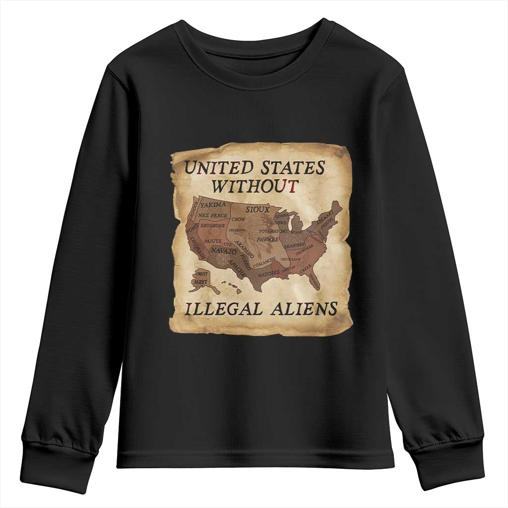 United States Without Illegal Aliens Youth Sweatshirt Native Land Map TS14 Black Print Your Wear