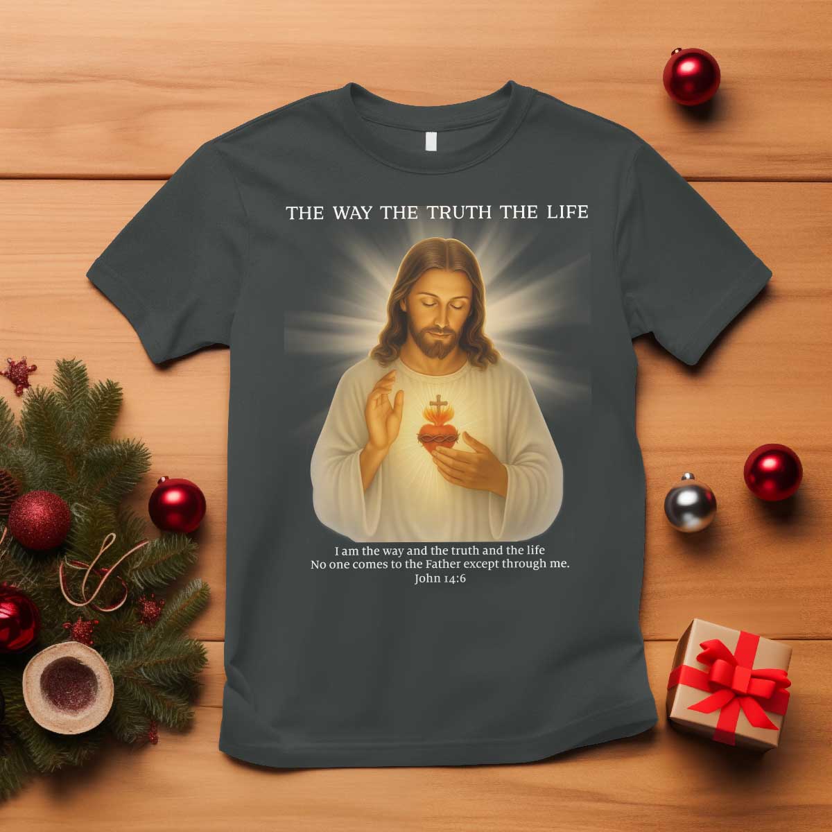 Jesus Christian Christmas T Shirt Cross Bible Verse Inspirational TS14 Dark Heather Print Your Wear