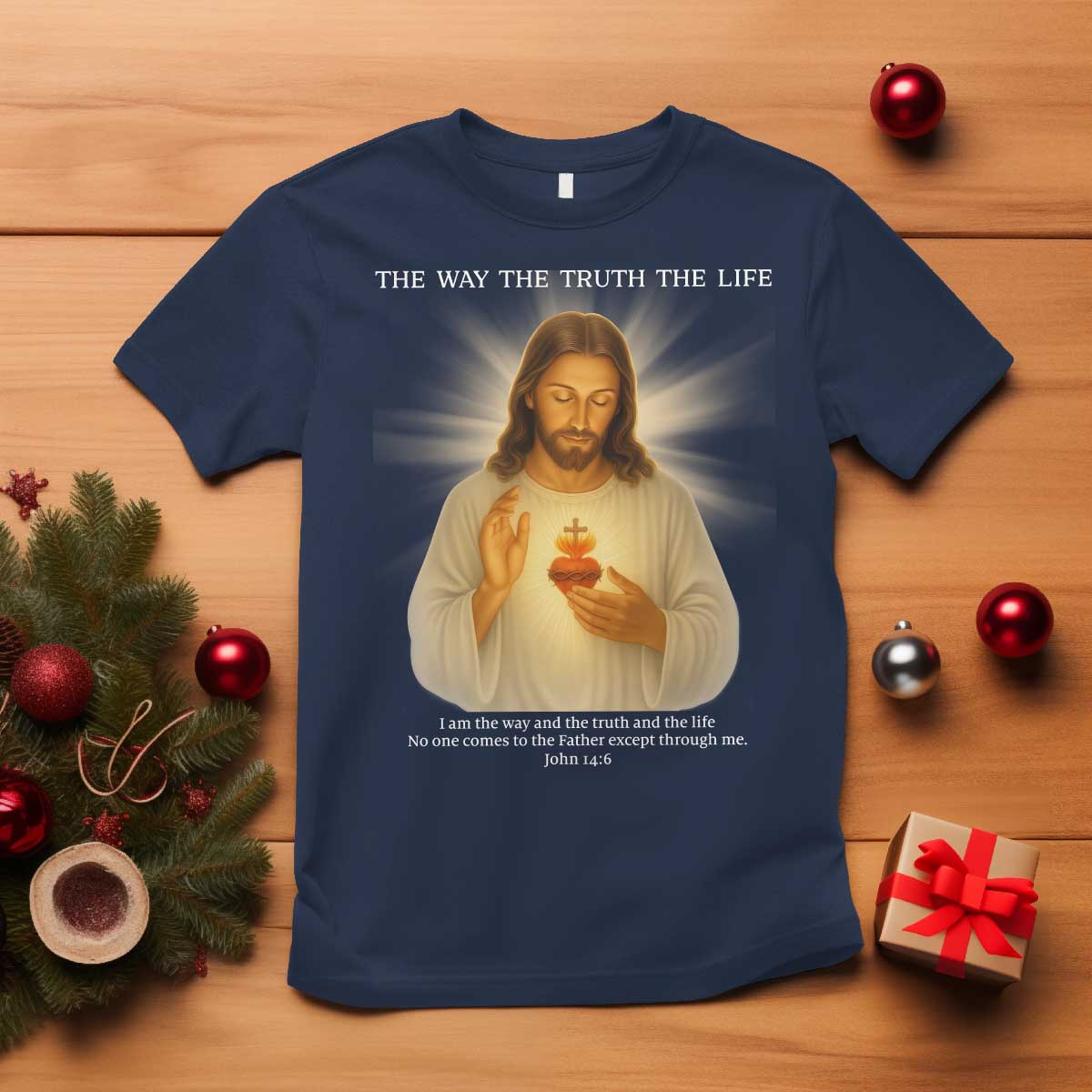 Jesus Christian Christmas T Shirt Cross Bible Verse Inspirational TS14 Navy Print Your Wear