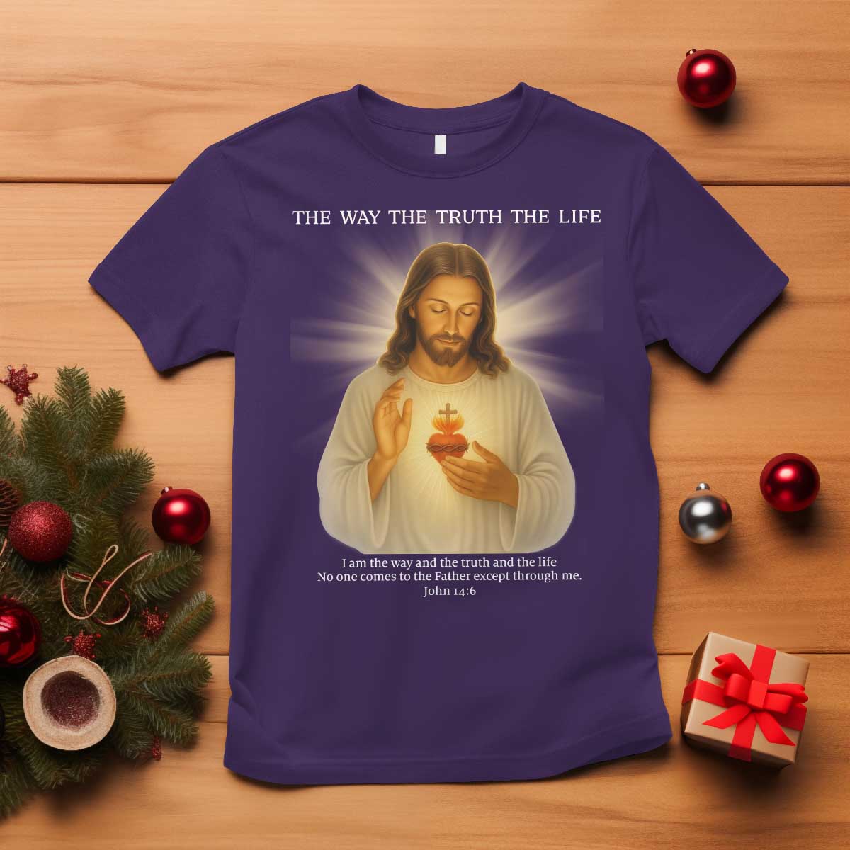Jesus Christian Christmas T Shirt Cross Bible Verse Inspirational TS14 Purple Print Your Wear