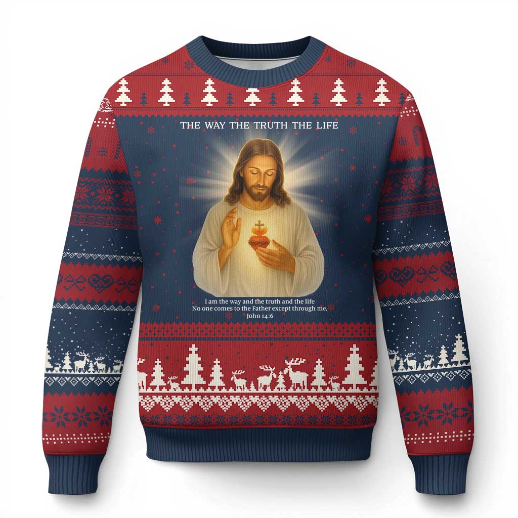 Jesus Christian Xmas Ugly Christmas Sweater Cross Bible Verse Inspirational TS14 Navy Red Print Your Wear