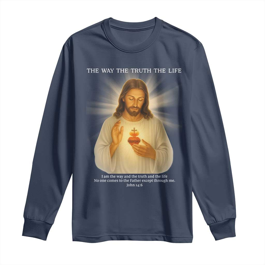 Jesus Christian Christmas Long Sleeve Shirt Cross Bible Verse Inspirational TS14 Navy Print Your Wear