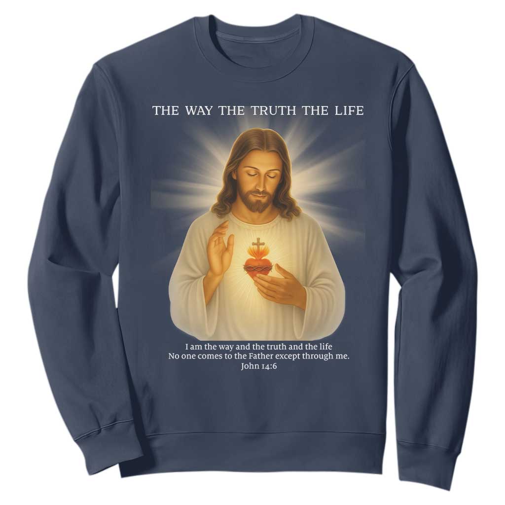 Jesus Christian Christmas Sweatshirt Cross Bible Verse Inspirational TS14 Navy Print Your Wear