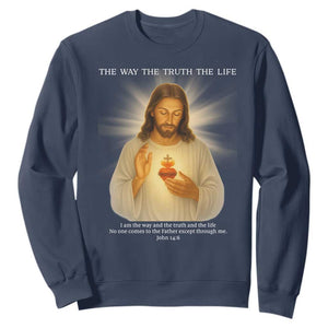 Jesus Christian Christmas Sweatshirt Cross Bible Verse Inspirational TS14 Navy Print Your Wear