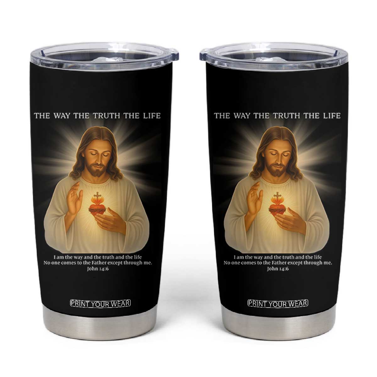 Jesus Christian Christmas Tumbler Cup Cross Bible Verse Inspirational TS14 Black Print Your Wear
