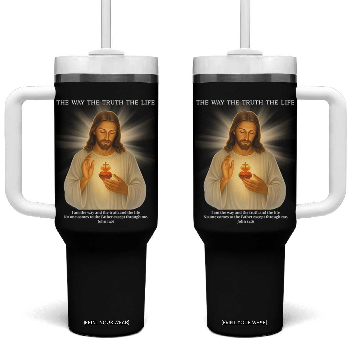 Jesus Christian Christmas Tumbler With Handle Cross Bible Verse Inspirational TS14 One Size: 40 oz Black Print Your Wear
