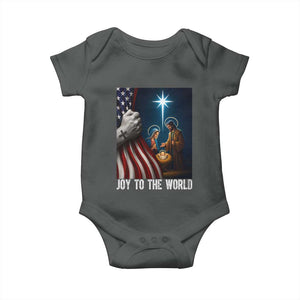 Jesus Christian Baby Onesie American Flag Joy To The World Christmas TS14 Dark Heather Print Your Wear