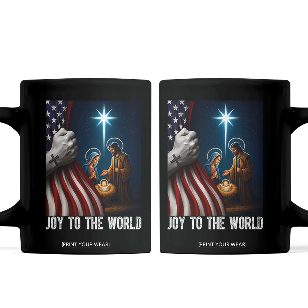 Jesus Christian Coffee Mug American Flag Joy To The World Christmas TS14 Black Print Your Wear