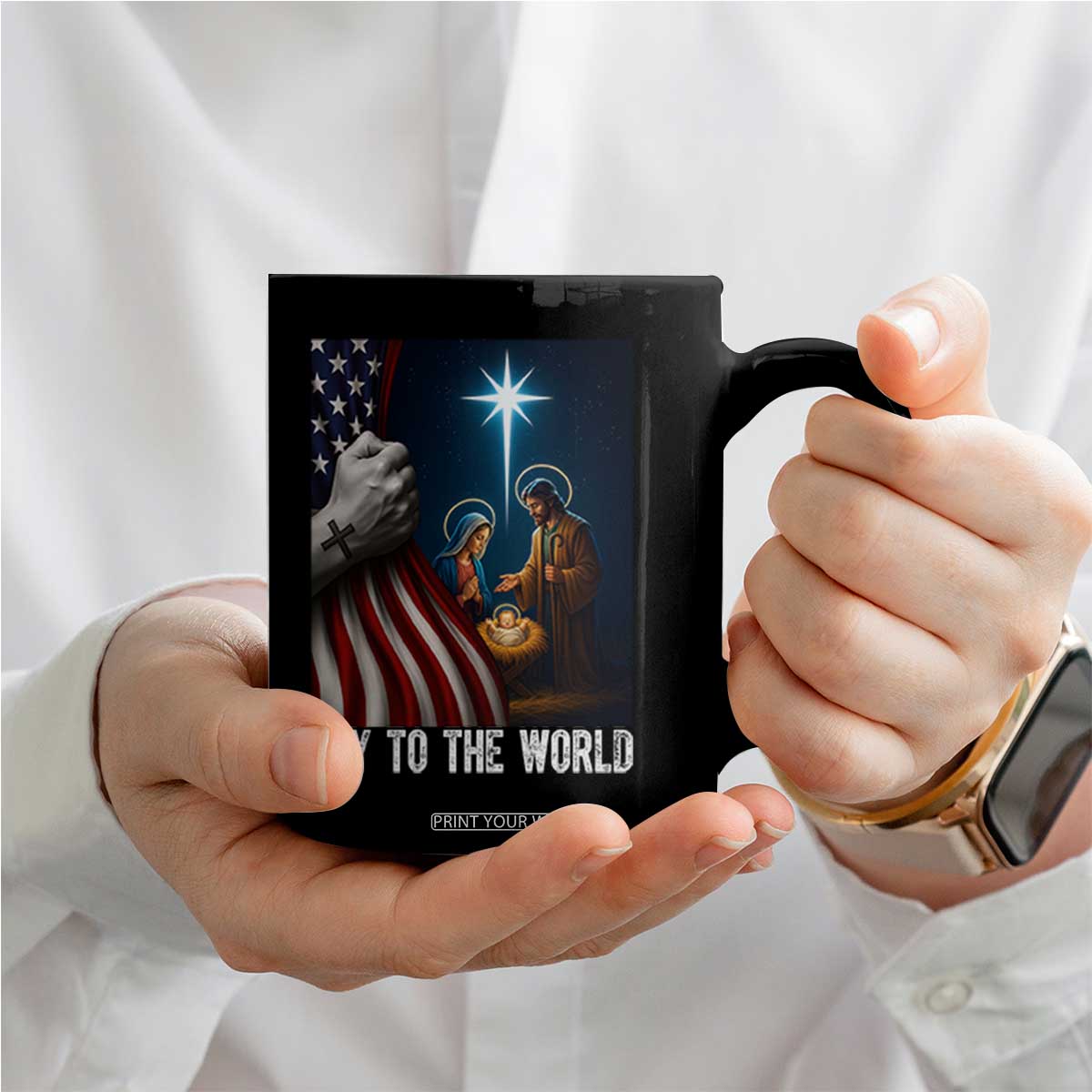 Jesus Christian Coffee Mug American Flag Joy To The World Christmas TS14 Print Your Wear