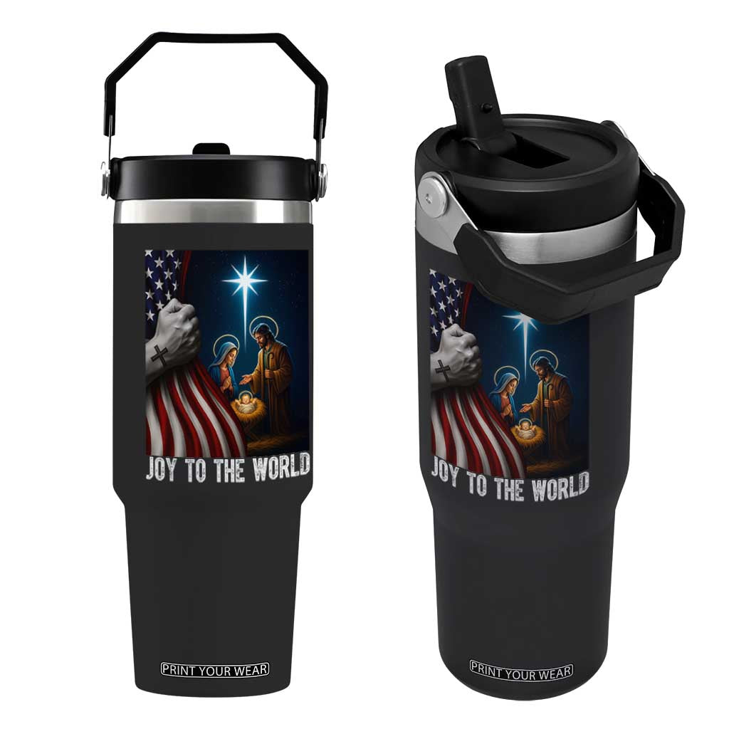 Jesus Christian Flip Straw Tumbler American Flag Joy To The World Christmas TS14 One Size: 30 oz Black Print Your Wear