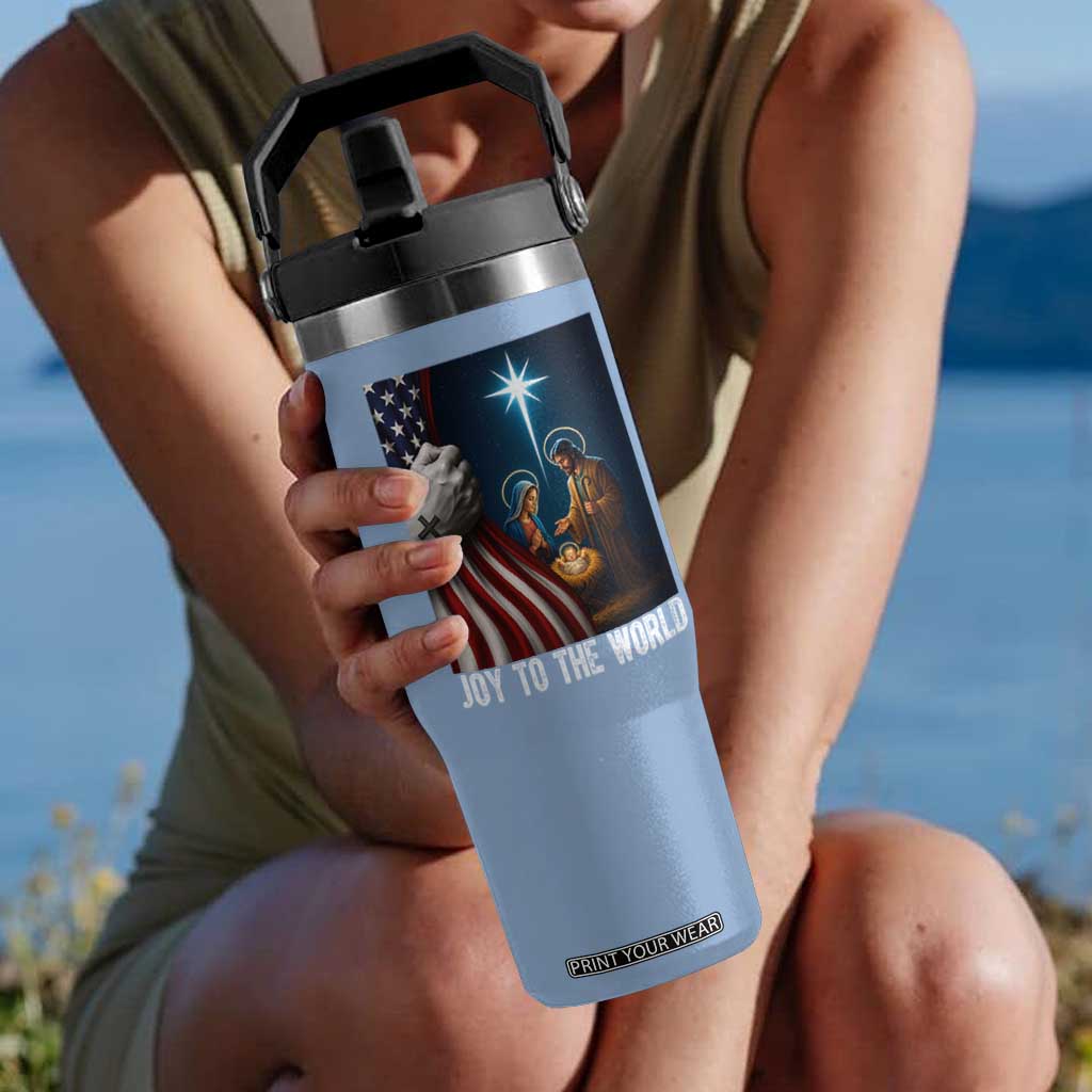 Jesus Christian Flip Straw Tumbler American Flag Joy To The World Christmas TS14 One Size: 30 oz Light Blue Print Your Wear