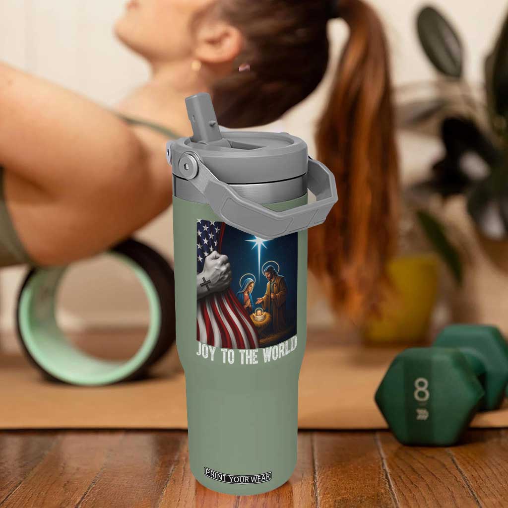 Jesus Christian Flip Straw Tumbler American Flag Joy To The World Christmas TS14 One Size: 30 oz Moss Green Print Your Wear
