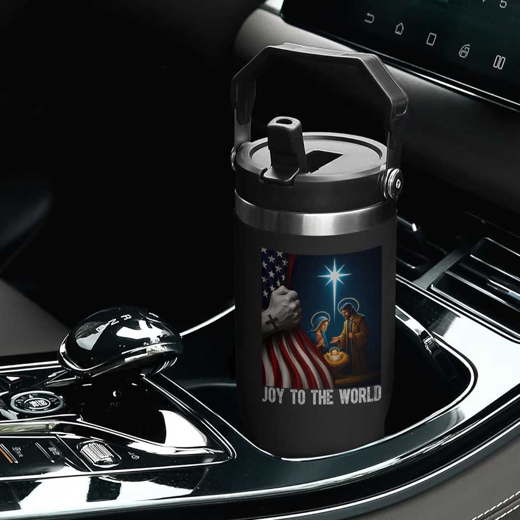 Jesus Christian Flip Straw Tumbler American Flag Joy To The World Christmas TS14 Print Your Wear