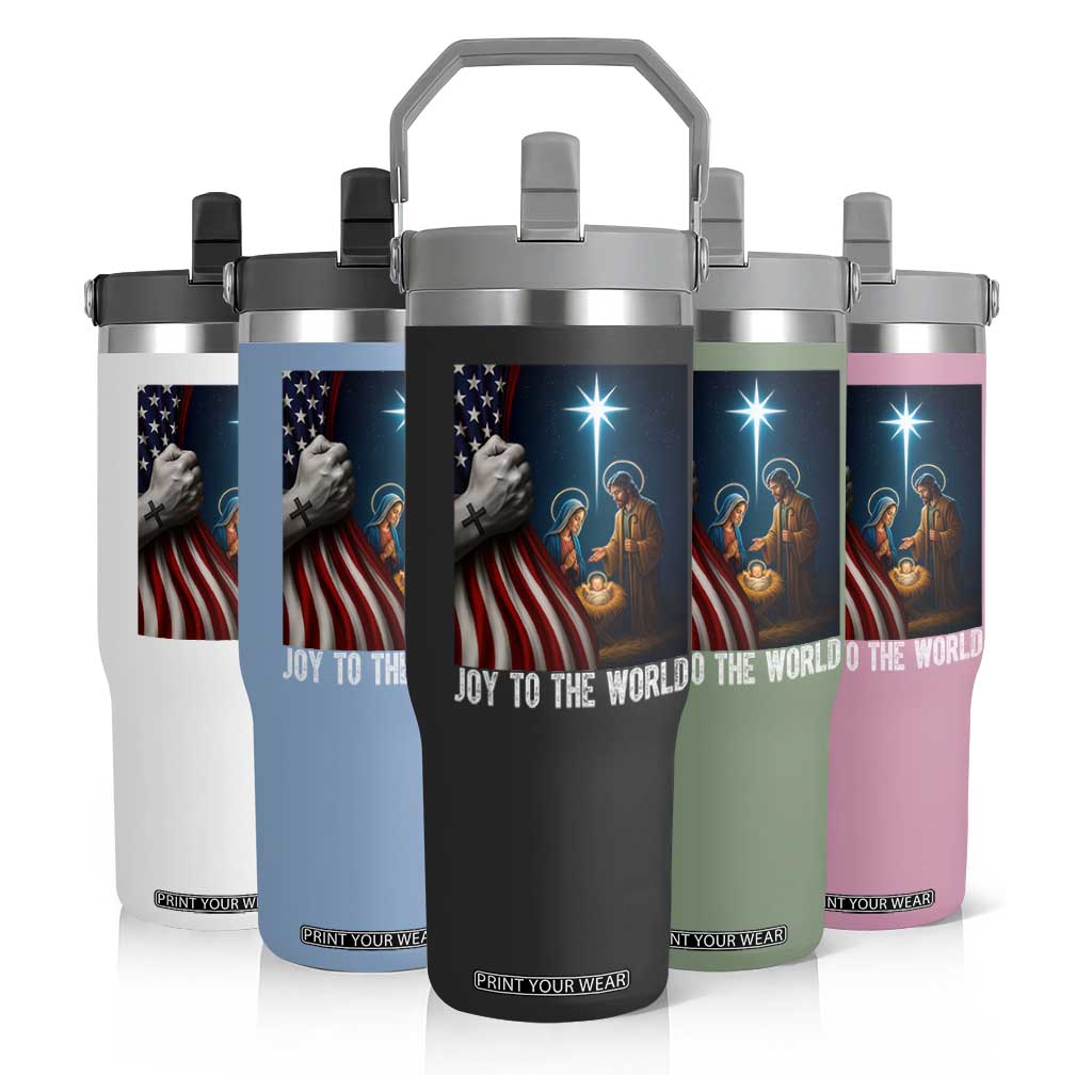Jesus Christian Flip Straw Tumbler American Flag Joy To The World Christmas TS14 Print Your Wear