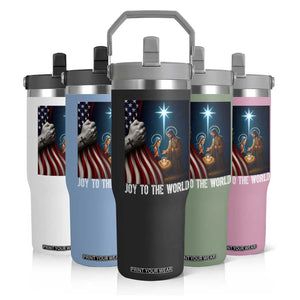 Jesus Christian Flip Straw Tumbler American Flag Joy To The World Christmas TS14 Print Your Wear