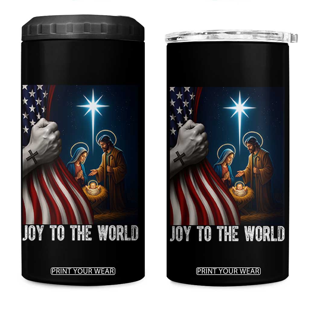 Jesus Christian 4 in 1 Can Cooler Tumbler American Flag Joy To The World Christmas TS14 One Size: 16 oz Black Print Your Wear