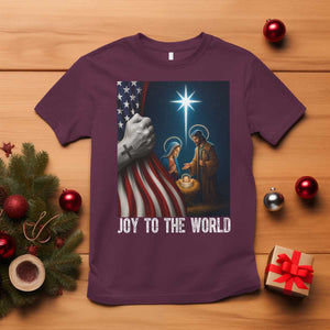 Jesus Christian T Shirt American Flag Joy To The World Christmas TS14 Maroon Print Your Wear