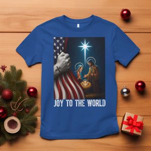 Jesus Christian T Shirt American Flag Joy To The World Christmas TS14 Royal Blue Print Your Wear